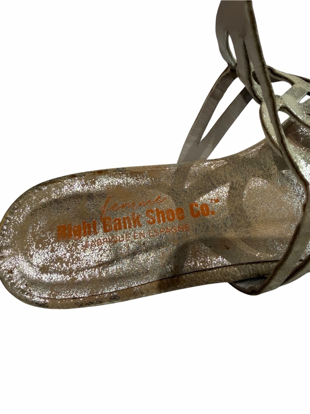 Right Bank Shoe Co. by Donald Pliner Distressed Gold Strappy Ankle Sandal Sz 7 - Picture 11 of 11